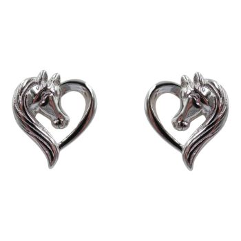 Rhodium plated sterling Silver Horse and Heart stud earrings.
