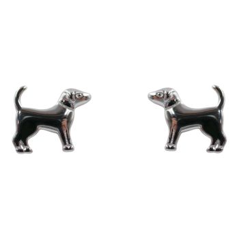 Rhodium plated sterling Silver dog design stud earrings.
