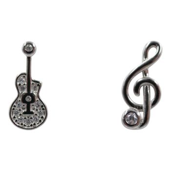 Rhodium plated sterling Silver musical notes design stud earrings.