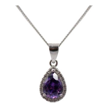 Rhodium Plated Sterling Silver pendant with Clear and Amethyst CZ stones.
