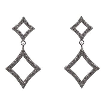 Rhodium plated sterling Silver drop earrings with Clear cubic zirconia stones.
