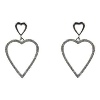 Rhodium plated sterling Silver heart design drop earrings with Clear cubic zirconia stones.
