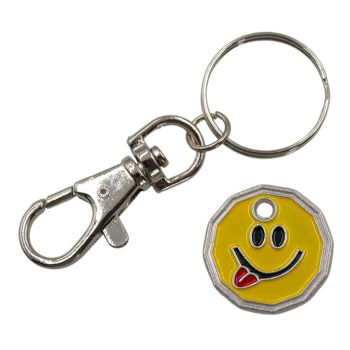 Enamelled Smiley Face & Tongue Emoji Trolley Coin Keyrings