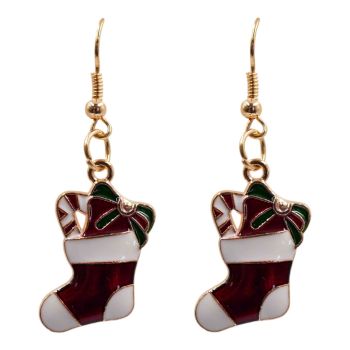 Venetti Enamelled Christmas Stocking Pierced Drop Earrings