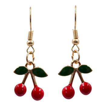 Venetti Enamelled Cherry Pierced Drop Earrings