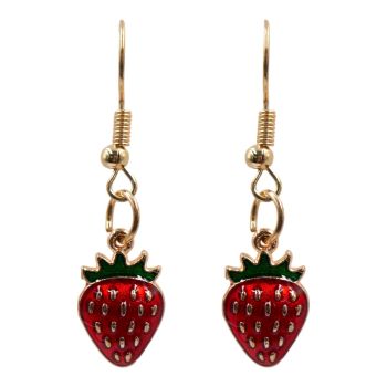 Venetti Enamelled Strawberry Pierced Drop Earrings