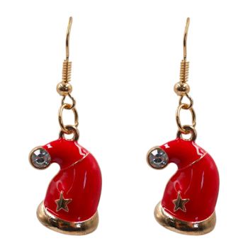 Venetti Diamante & Enamelled Santa Christmas Hat Pierced Drop Earrings