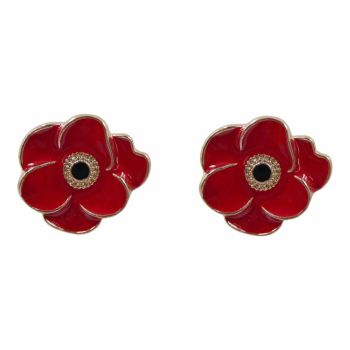 Venetti Enamelled Poppy Pierced Stud Earrings