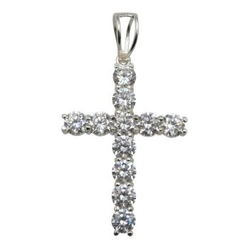 Sterling Silver cross pendant with Clear cubic zirconia stones.
