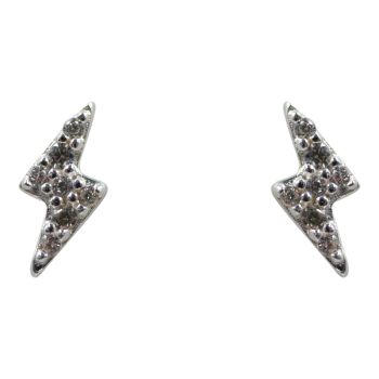 Sterling Silver lightning bolt design stud earrings with Clear cubic zirconia stones.
