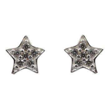 Sterling Silver star design stud earrings with Clear cubic zirconia stones.
