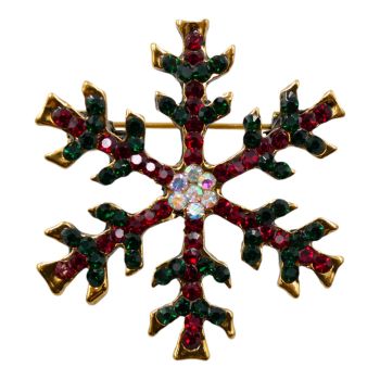 Venetti collection, Gold colour plated Christmas snowflake design brooch with genuine crystal stones.

