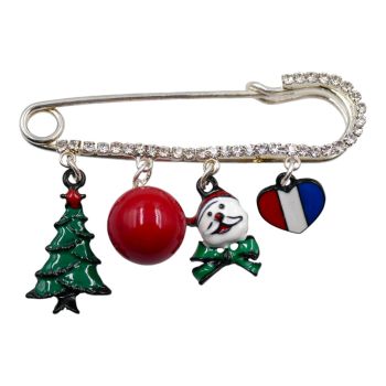 Venetti Diamante & Enamel Christmas Charm Safety Pin Brooch