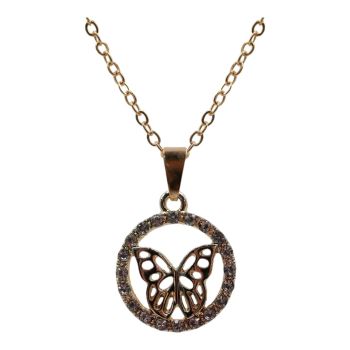 Gold colour plated butterfly design pendant with genuine Clear crystal stones.
