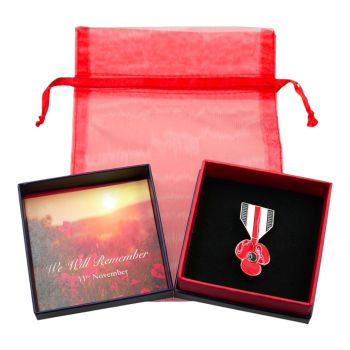 Boxed Enamelled Poppy Medal Brooch