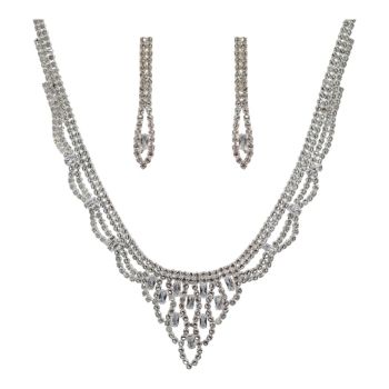 Diamante Necklace and Pierced Drop Earring Set