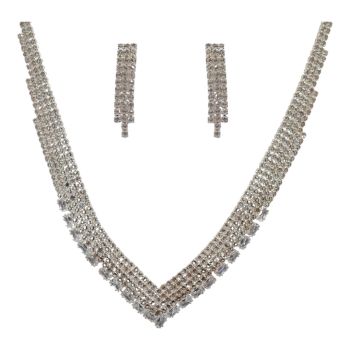 Diamante Necklace and Pierced Drop Earring Set