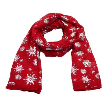 Cotton feel maxi scarves decorated with Silver colour foil snow flakes.
