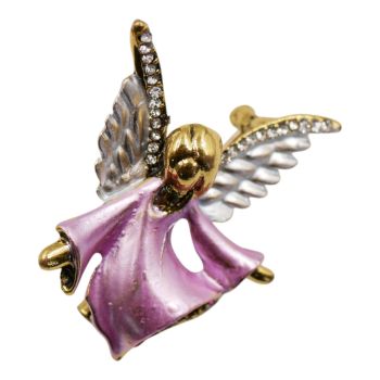 Gold Colour Plated Enamelled Angel Brooch