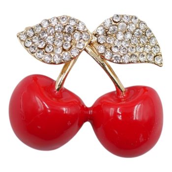 Diamante Cherry Brooch