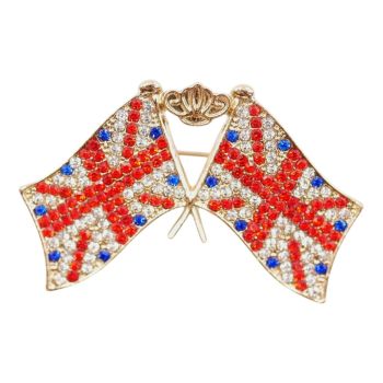 Venetti Diamante Union Jack Flag and Crown Brooch