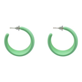 Rhodium colour plated, acrylic pierced hoop earrings.
With hypoallergenic backs.
