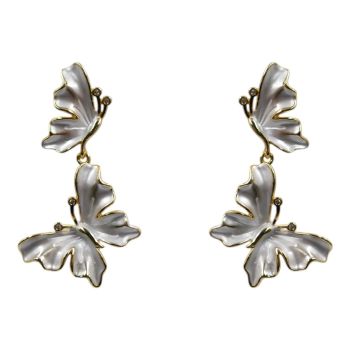 Enamelled Butterfly Pierced Drop Earrings