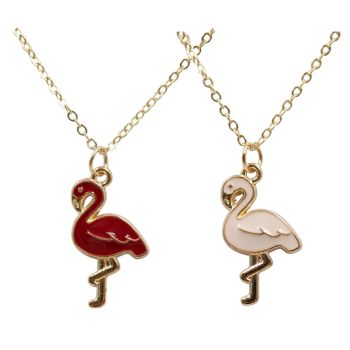 Gold colour plated figmingo design pendant with coloured enamelling.
Supplied on a gold colour plated 16 inch chain plus a 2 inch extension.
Pendant measures approx. 2.5cm x 1.5cm.
Presented on a display card in a clear opp bag.
Pack of 3 or 4 assorte