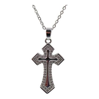 Rhodium colour plated, Cross pendant with genuine Clear crystal stones.
