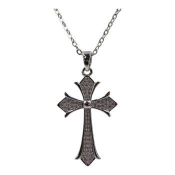 Rhodium colour plated, Cross pendant with genuine Clear crystal stones.
