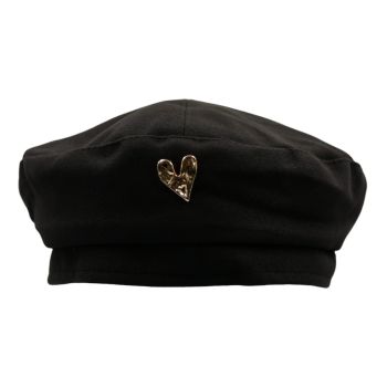 Ladies Winter, soft feel beret hat with a Gold colour plated heart.
One size fits all, inside size adjustable.
