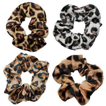 Animal print satin scrunchies.
