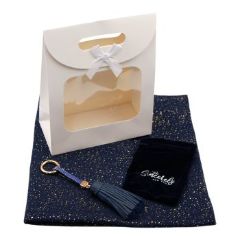 Ladies Foil Speckle Scarf & Diamante Tassel Bag Charm Gift Set