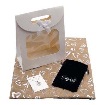 Ladies Foil Heart Print Scarf & Diamant Mum Heart Pendant Gift Set