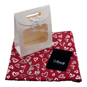 Ladies Foil Heart Print Scarf & Diamant Heart Bag Charm Gift Set