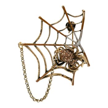 Venetti collection, Oxidised Gold colour plated spider and web design brooch with Brown and White enamelling and genuine Topaz crystal stones.
