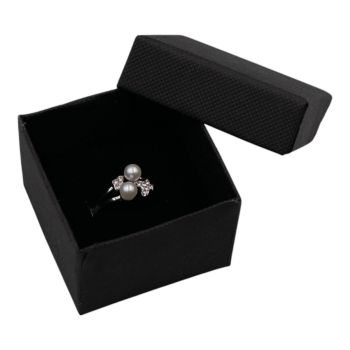 Black card box with Black flock coated foam inner.
Suitable for rings and small stud earrings.Outer edge of box measures approximately 5cm x 5cm x 3.5cm.


*Ring not included.