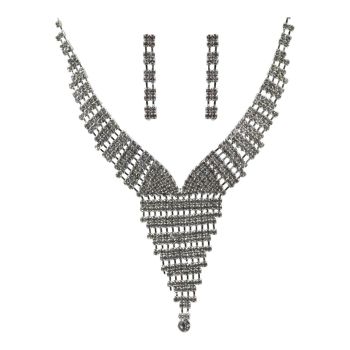 Diamante Necklace & Pierced Drop Earring Set