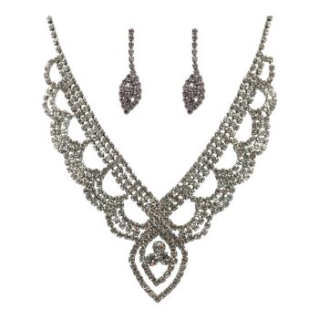 Diamante Necklace & Pierced Drop Earring Set