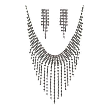 Diamante Necklace & Pierced Drop Earring Set