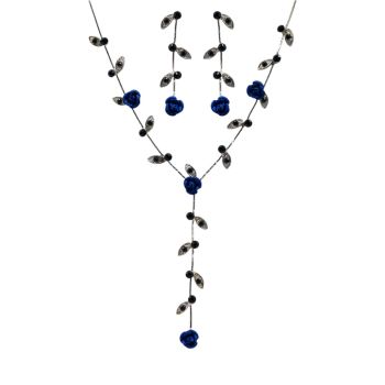 Venetti collection, Silver colour plated, flower design necklace and matching pierced, drop earring set with genuine crystal stones.
