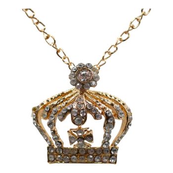 Gold or Rhodium colour plated XXL crown design pendant with genuine Clear crystal stones

