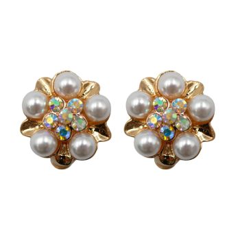 Diamante &amp; Pearl Flower Clip on Earrings