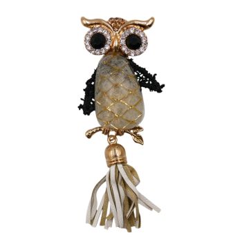 Diamante Owl Brooch with Tassels