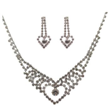 Diamante Necklace & Pierced Drop Earring Set