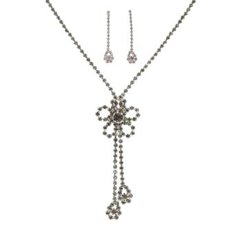 Diamante Necklace & Pierced Drop Earring Set