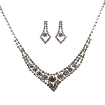 Diamante Necklace & Pierced Drop Earring Set