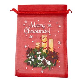 Christmas  organza drawstring pouches .

Available in  red with a Christmas candle  design.

Comes 12 pcs in a pack .

Minimum purchase is 3 packs .

Discount available in quantity .

See link below for other designs in this  product .

Size a