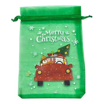 Christmas  organza drawstring pouches .

Available in  Green with a Christmas Santa  design.

Comes 12 pcs in a pack .

Minimum purchase is 3 packs .

Discount available in quantity .

See link below for other designs in this  product .