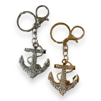 Anchor shaped bag charm available in Rhodium colour plating and  Gold Colour plating ,embelished with genuine crystal stones .

Sold as a pack of 3 per colour or 4 assorted .

Size approx  Anchor    5 .5x 6cm total size 11.5cm .